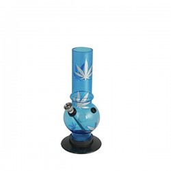 Acryl Mini Bong Bubble Straight LEAF Blue 20 cm